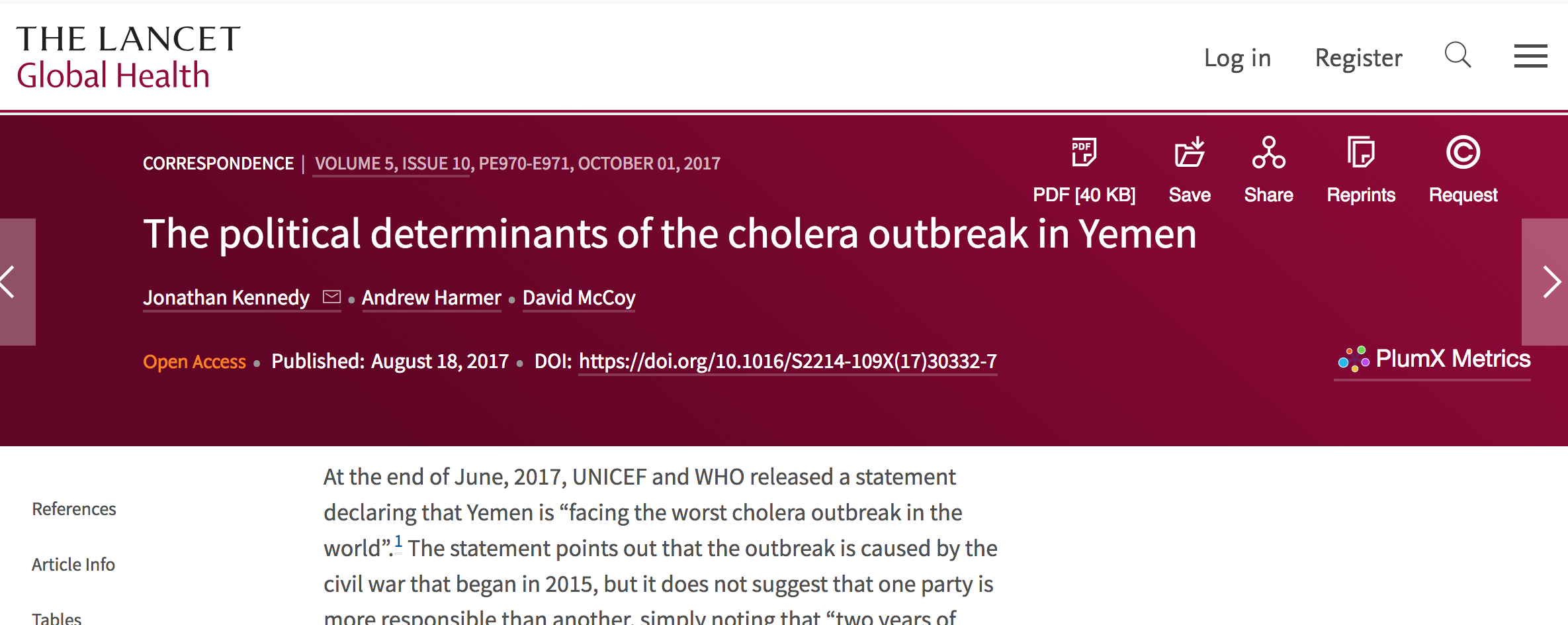 The political determinants of the cholera outbreak in Yemen – The Lancet