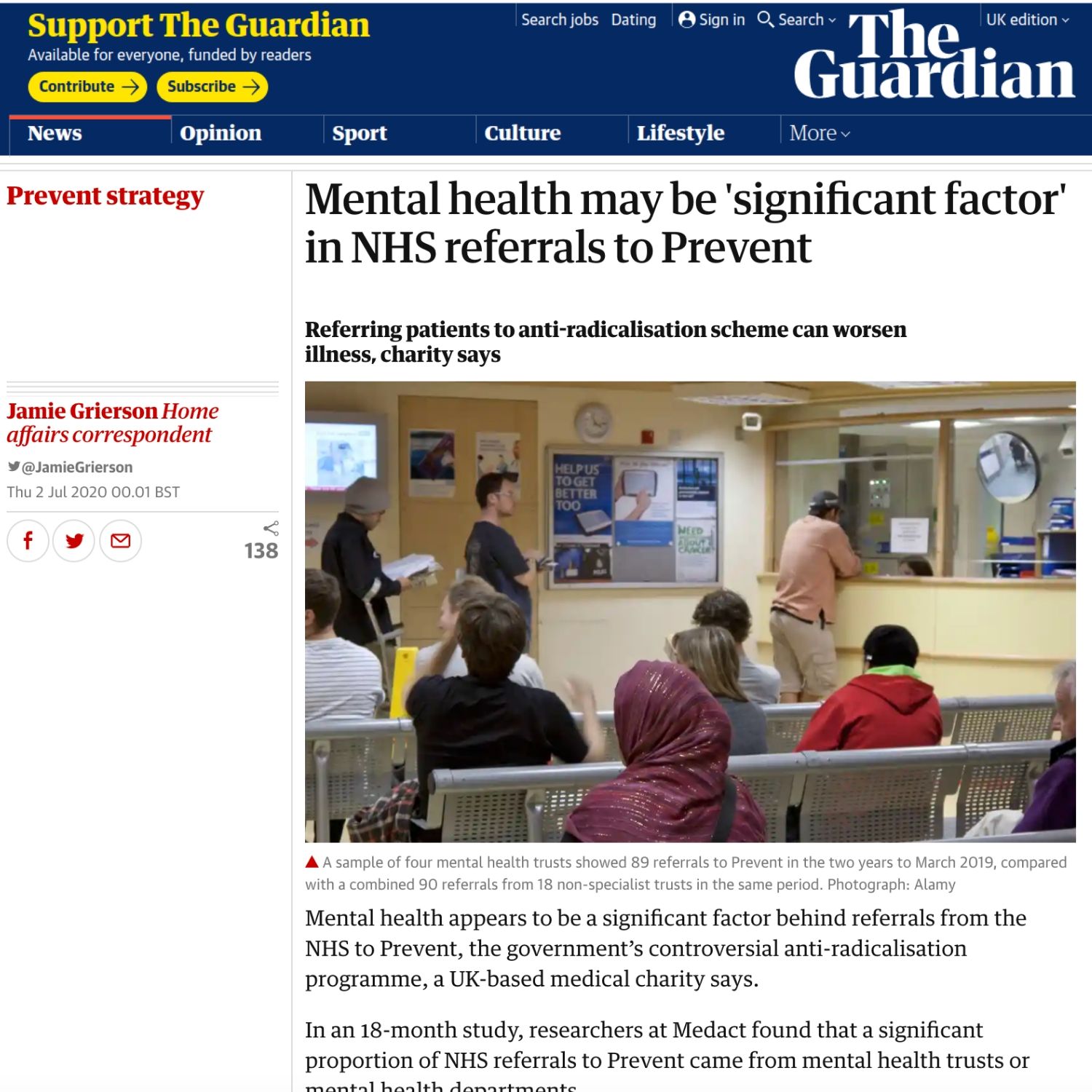 Mental health may be ‘significant factor’ in NHS referrals to Prevent