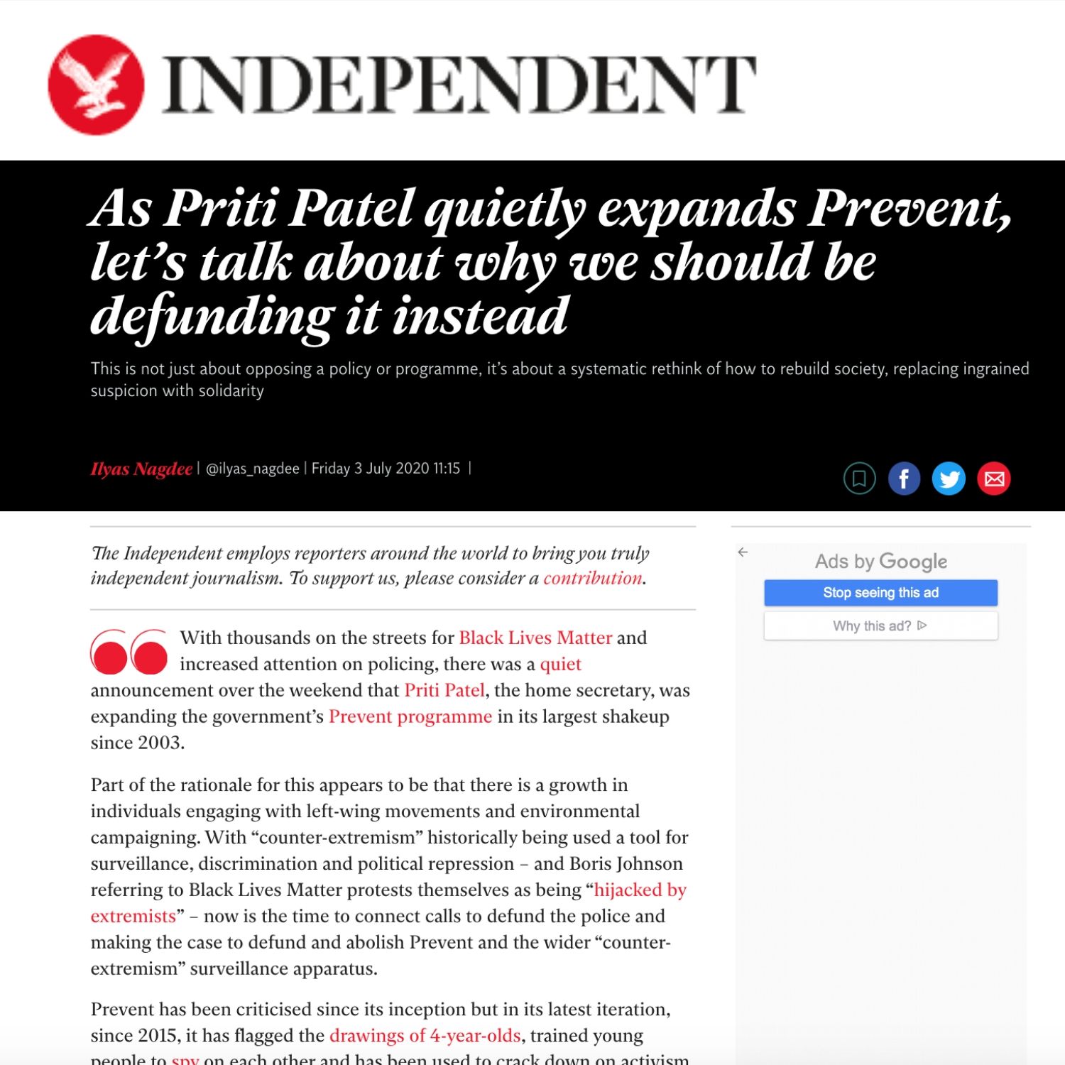 As Priti Patel quietly expands Prevent, let’s talk about why we should be defunding it instead