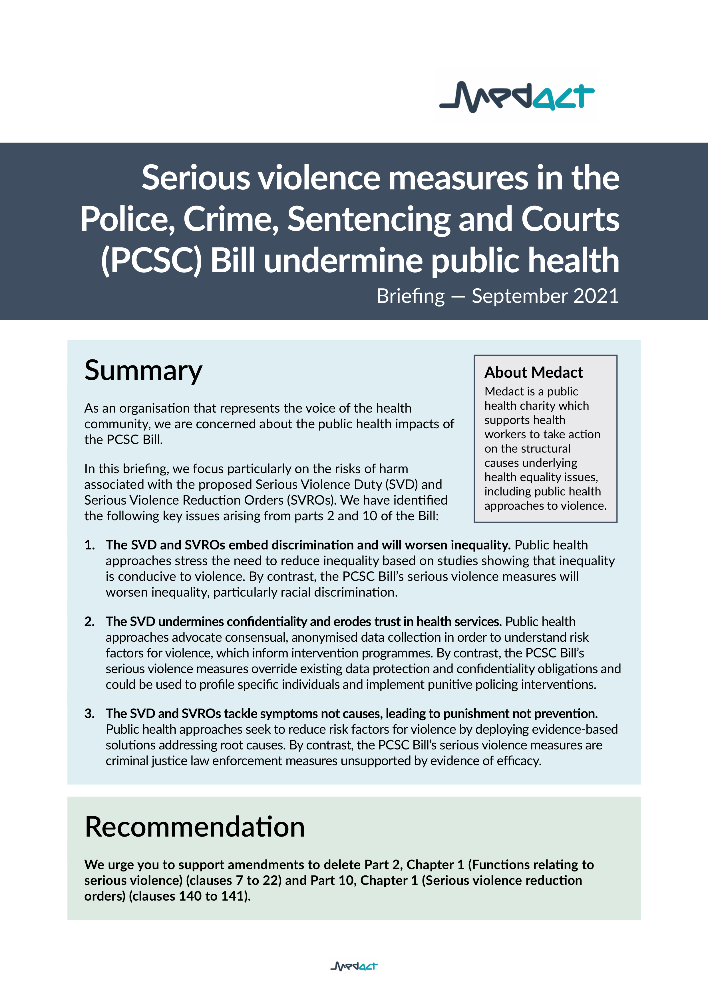 Serious violence measures in the Police, Crime, Sentencing and Courts (PCSC) Bill undermine public health